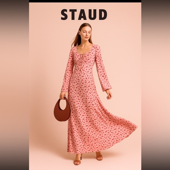 STAUD,Rare MUSHROOM DRESS, Long Sleeve Maxi Dress Boho Retro, Size 6 (MSRP$395) - Picture 4 of 14